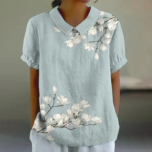 Comstylish Women's Japanese Art Floral Shawl Collar Shirt