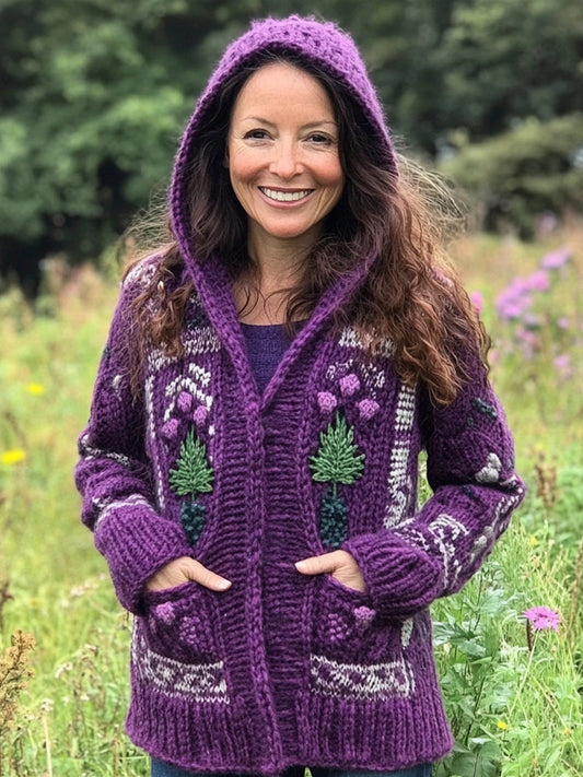 Scottish Floral Knitting Pattern Women's Hooded Cardigan elevenforest