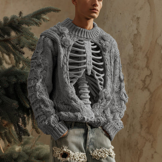 Men's Halloween Retro Anatomy Art Coarse Needle Round Neck Sweater artswardrobe