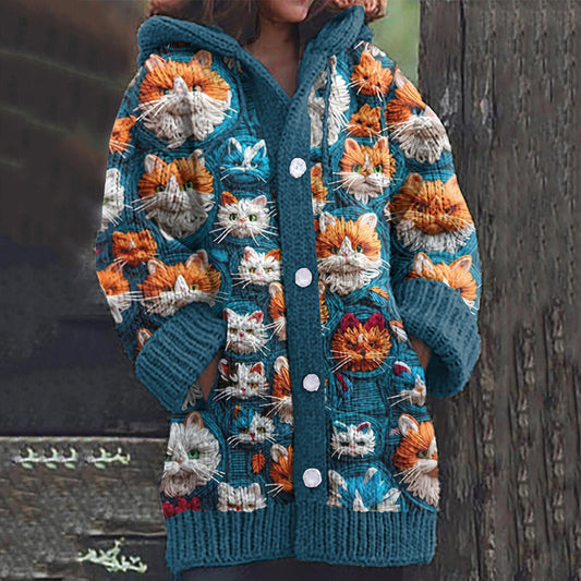 Vintage Cute Cat Art Button Cozy Cardigan Sweater elevenforest
