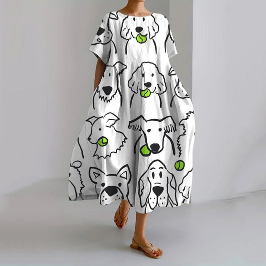 Comstylish Women's Funny Dog Print Casual Loose Midi Dress
