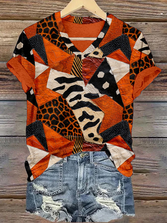 Fall Leather Patchwork Pattern Comfy T Shirt artswardrobe