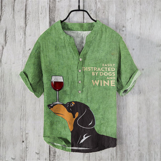 Abstract Creative Dog Dachshund Love Red Wine Art Linen Blend Shirt elevenforest