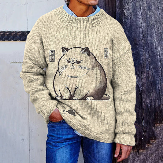 Men's Cat And Mouse Japanese Art Plus Cow Cozy Knit Sweater elevenforest