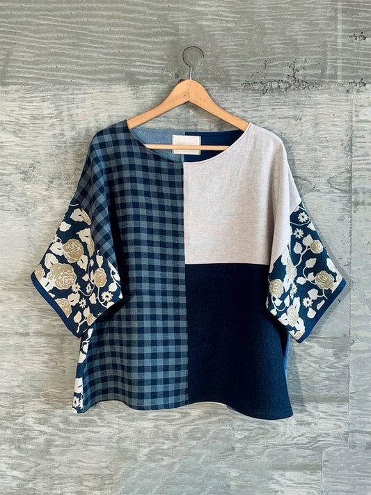 Comstylish Vintage Geometric Floral Women's Linen T-shirt