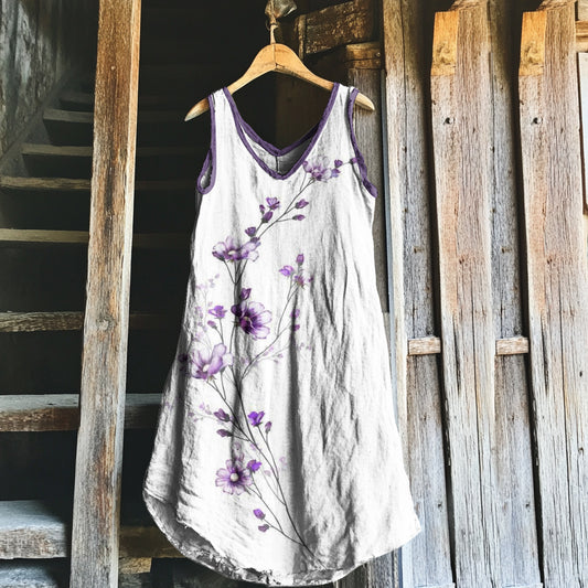 Vintage Plum Blossom Art Pattern Casual Midi Dress artswardrobe