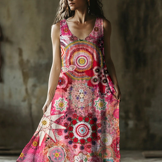 Vintage Lace Floral Art Women's Linen Vest Dress artswardrobe