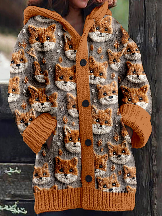 Cute Fox Knitted Cozy Hooded Cardigan artswardrobe