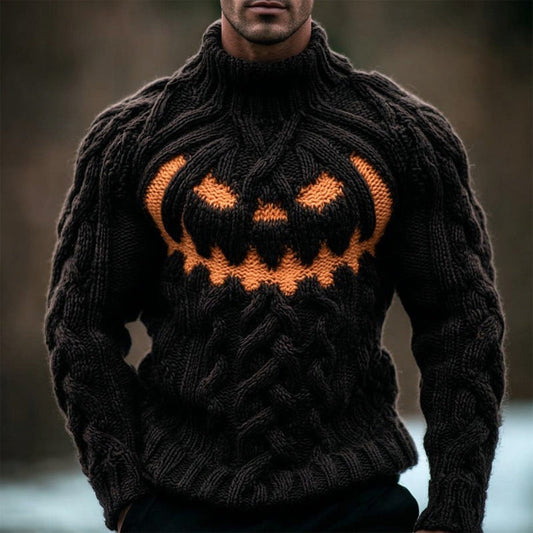 Men's Halloween Pumpkin Face Jacquard Turtleneck Sweater elevenforest