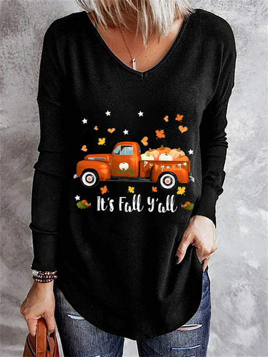 Fall Vibe Pumpkin Leopard Graphic Long Sleeve Top artswardrobe