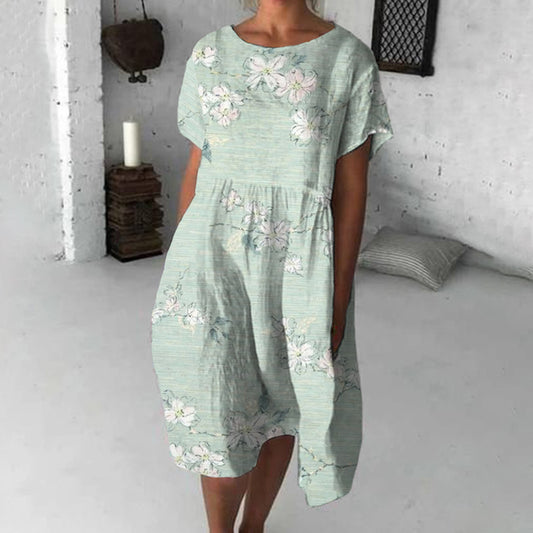 Retro Floral Art Flowy Midi Dress artswardrobe