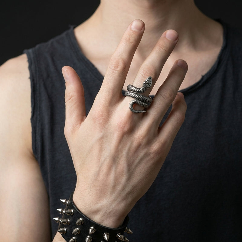 Antique Silver Wrap Snake Statement Ring