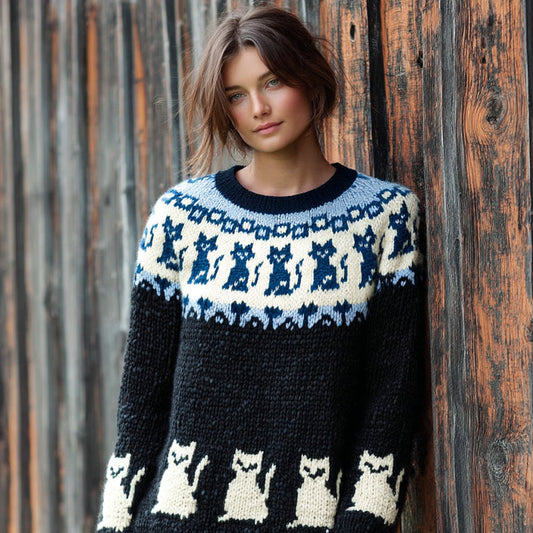 Vintage Fairman Island Cat Round Collar Sweater elevenforest