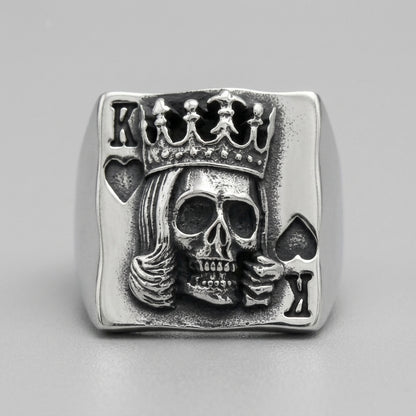 King of Spades Skull Playing Card Statement Ring
