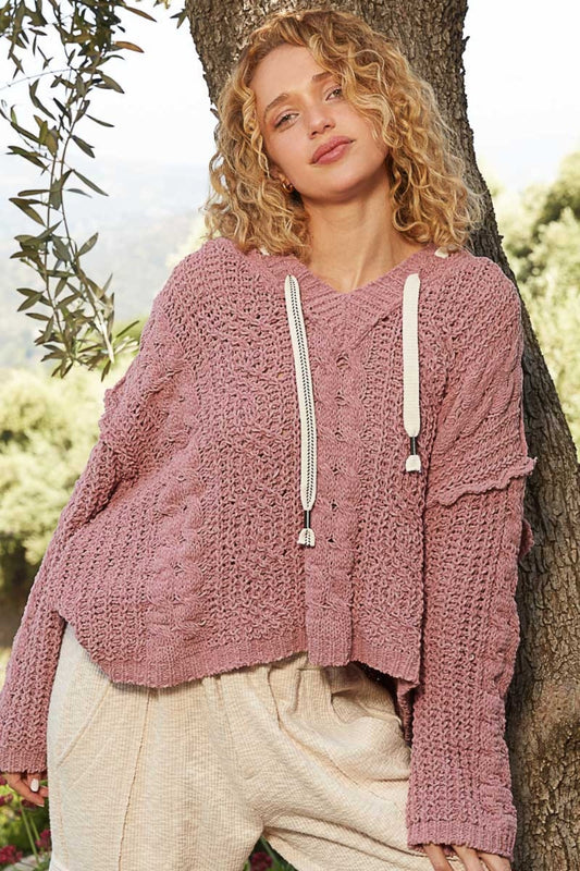 Larisa® | Chenille cable knit sweater with hood