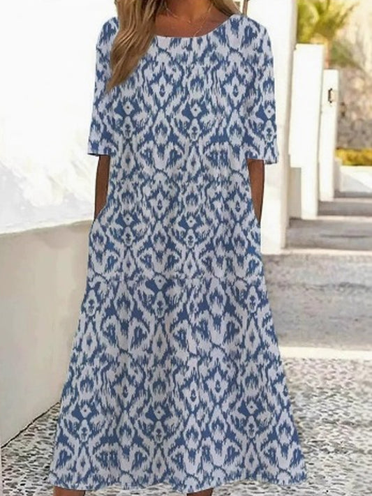 Women's Casual Retro Embroidered Floral Print Dress artswardrobe