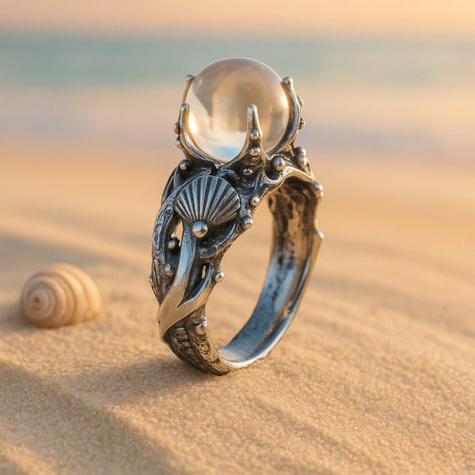 Shell Crystal Silver Ring