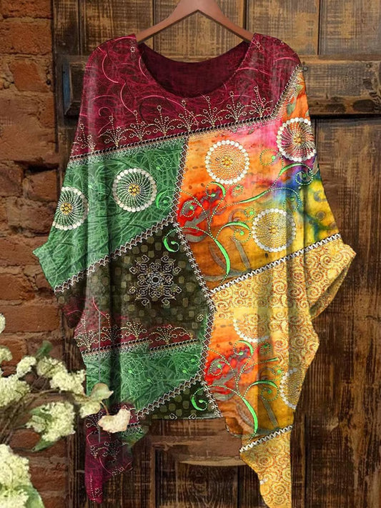 Comstylish Women's Psychedelic Collage Retro Hippie Art Pattern Print Short Sleeve Top