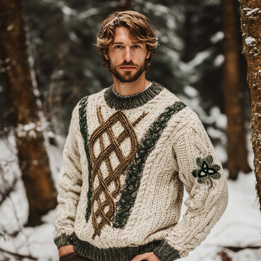 Men's Irish Celtic Knotted Shamrock Knitting Jacquard Sweater elevenforest