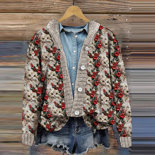 Cat Print Long Sleeve Knitted Cardigan elevenforest