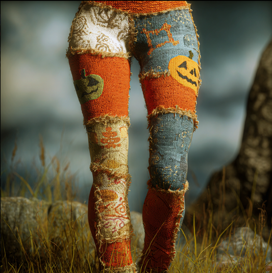 Halloween Funny Pumpkin Element Women's Knitted Tight-fitting Leggings elevenforest