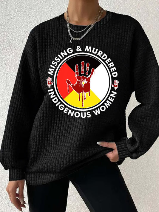 Comstylish Retro Native American Heritage Month Mmiw Awareness Missing & Murdered Indigenous Women Print Textured Sweatshirt