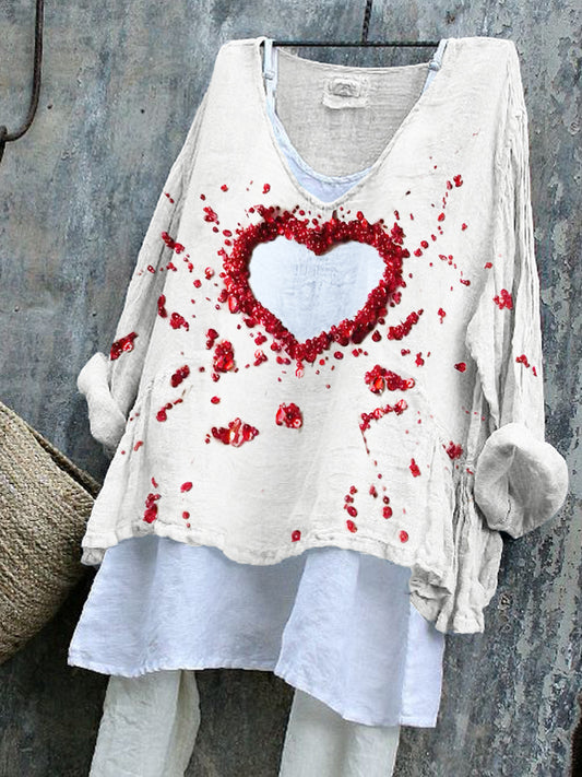 Comstylish Halloween Bleeding Heart Inspired Beaded Linen Blend Tunic