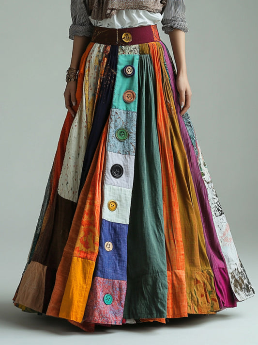 Bohemian Style Colorful Patchwork Ethnic Print Skirt artswardrobe