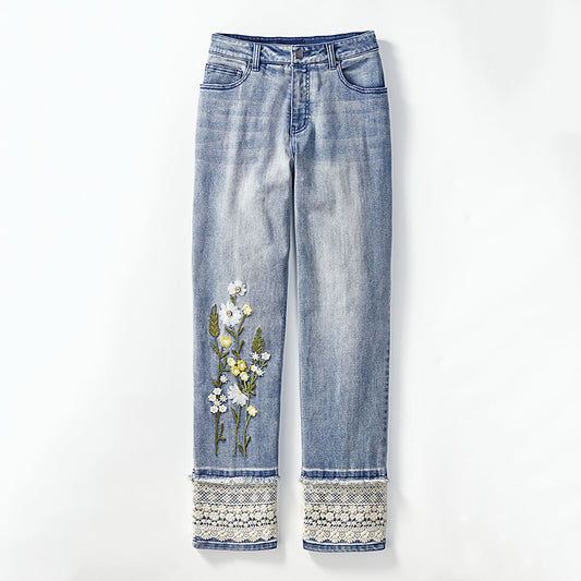 Comstylish Floral Embroidered Lace Patchwork Art Inspiration Design Jeans