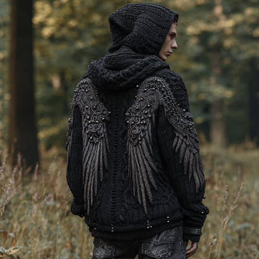 Men's Viking-style Wings Pattern Cardigan Sweater artswardrobe