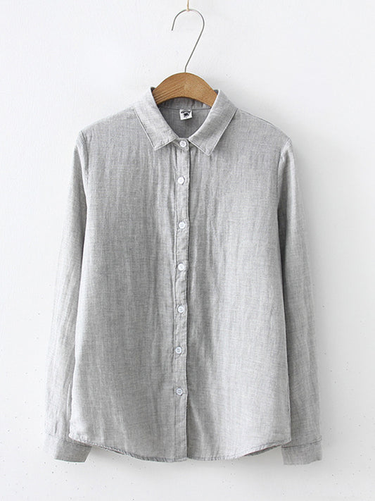 Comstylish Women's Simple Solid Color Linen Blend Classic Shirt