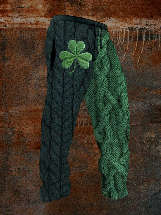 Men's Shamrock Embroidered Jacquard Cozy Sweatpants artswardrobe