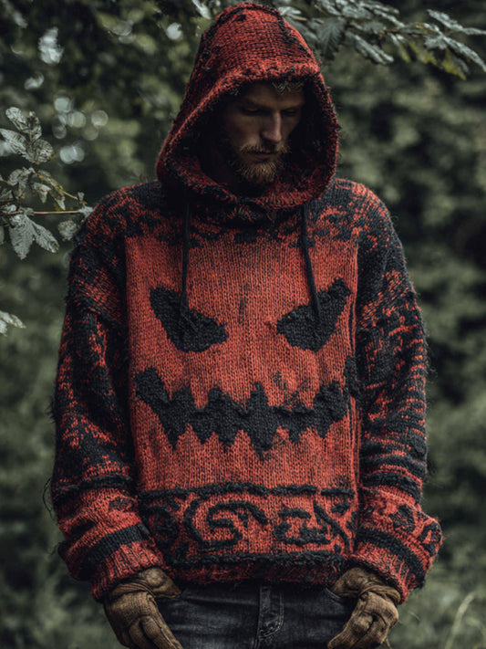 Men's Vintage Viking Halloween Ghost Face Embroidered Hoodie elevenforest