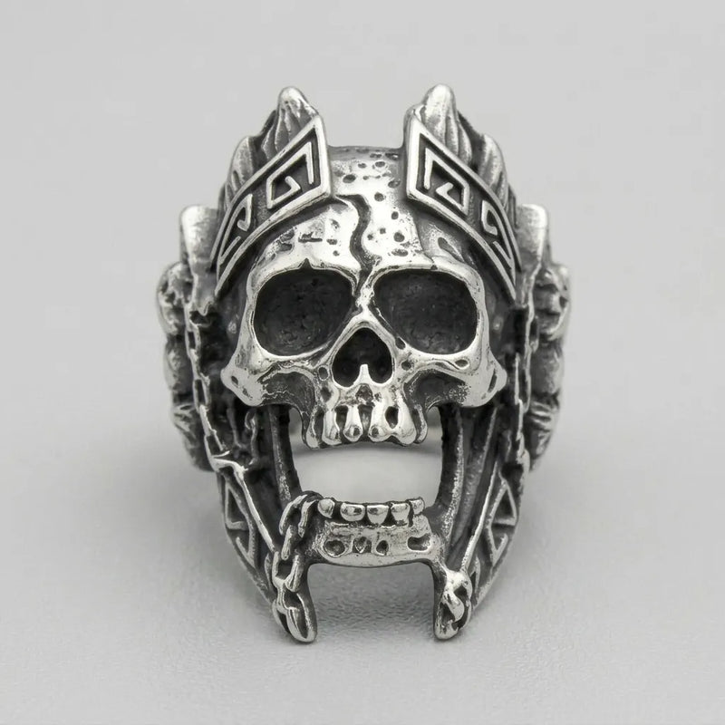 Aztec Warrior Skull King Ring