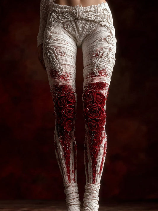 Vintage Halloween Bloody Roses Bandages Cozy Knit Leggings artswardrobe