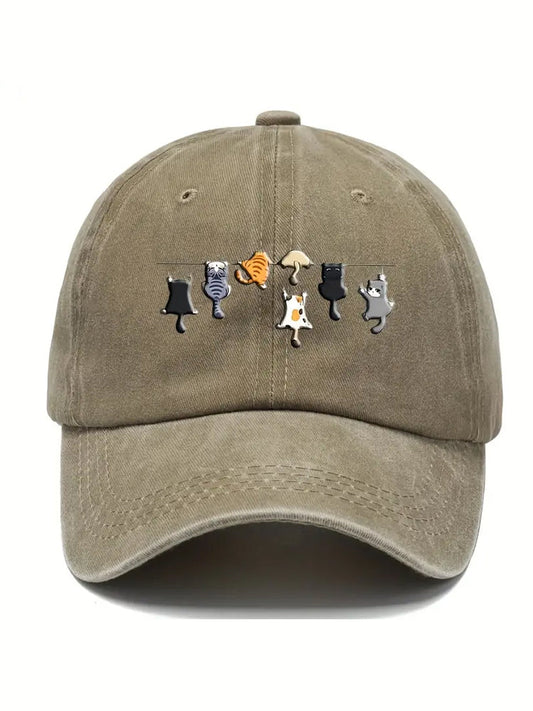 Cartoon Cats Vintage Washed Hat elevenforest