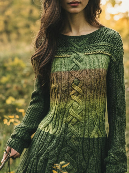 Irish Gradient Celtic Knot Cozy Knit Sweater Midi Dress elevenforest