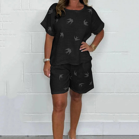 Women's Peace Dove Print Comfortable Cotton And Linen Two-piece Set artswardrobe