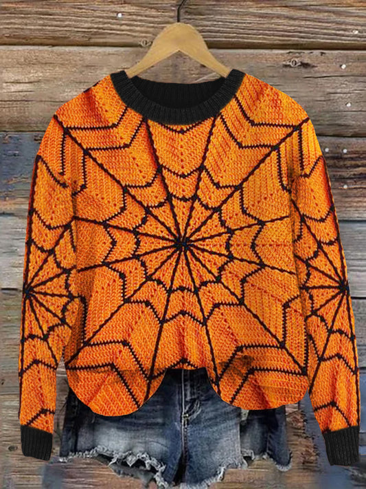 Halloween Spider Web Crochet Cozy Knit Sweater artswardrobe