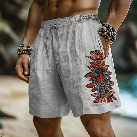 Vintage Vacation Bohemian Linen Ethnic Casual Shorts artswardrobe