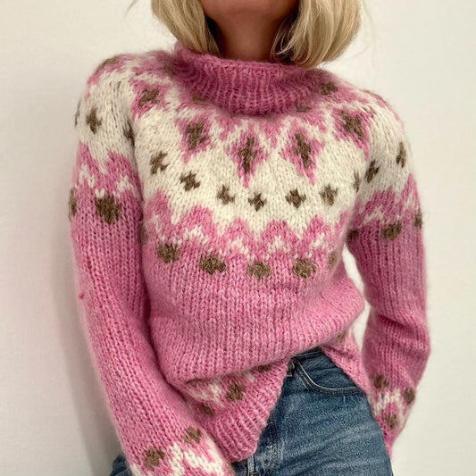 Icelandic Cross Contrast Geometric Jacquard Turtleneck Sweater elevenforest