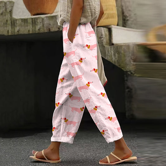 Women's Vintage Dachshund Casual Pocket Pants artswardrobe