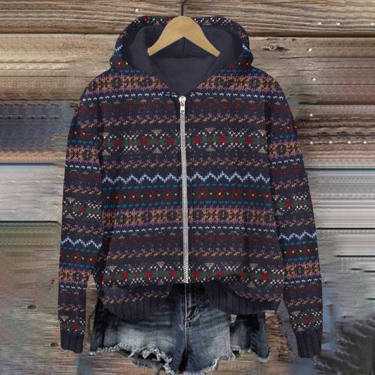 Vintage Iceland Stripe Knit Jacquard Zip Sweater artswardrobe