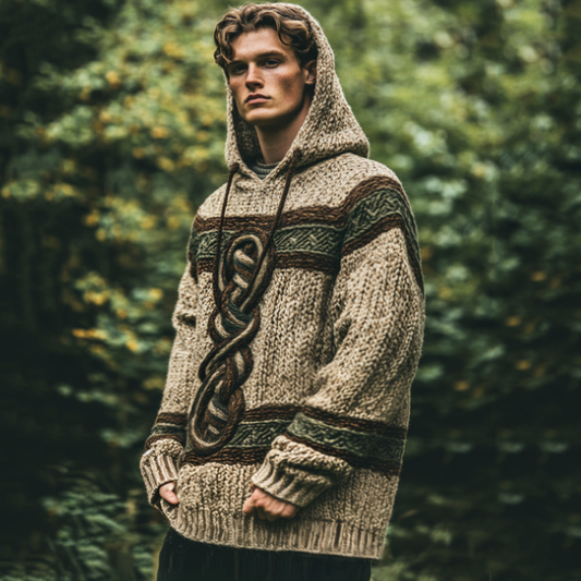 Men's Irish Celtic Knotted Chunky Knit Hooded Sweater artswardrobe