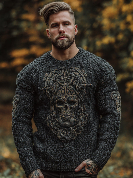 Men's Vintage Viking Halloween Embroidered Sweater elevenforest