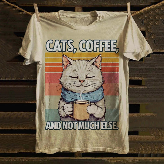 Comstylish Women's Cat Coffee Print Casual Short Sleeve T-shirt