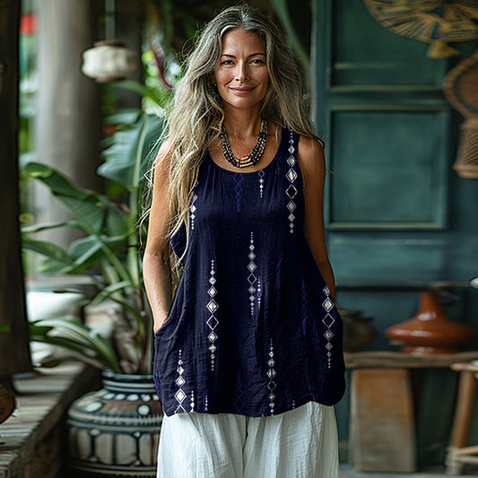 Vintage Tribal Geometry Sleeveless Tank Top artswardrobe