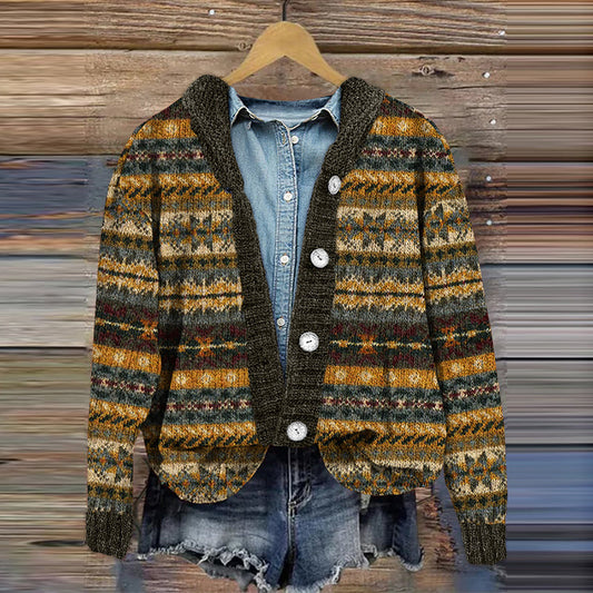 Vintage Icelandic Pattern Art Print Cozy Button Sweater elevenforest
