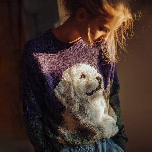 Fuzzy Golden Retriever Dog Felt Cozy Knit Sweater elevenforest