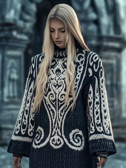 Viking Tribe Totem Women's Crew Neck Long Sweater elevenforest